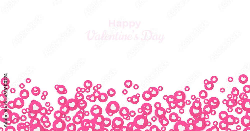 Heart emoji background. Pink love icon for happy Valentine's day. Vector illustration in 3d style. Pink flying confetti for invitation, banner, poster or flyer.