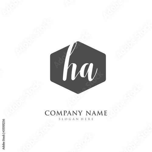 Handwritten initial letter H A HA for identity and logo. Vector logo template with handwriting and signature style.