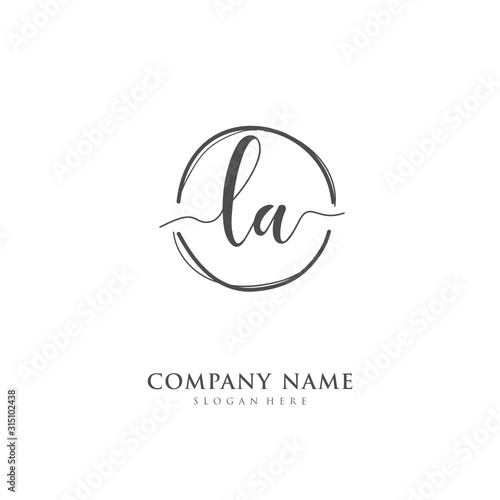 Handwritten initial letter L A LA for identity and logo. Vector logo template with handwriting and signature style.