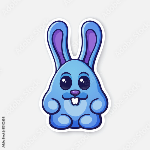 Vector illustration. Cute Easter rabbit egg boy. Ester symbol bunny. Sticker in cartoon style with contour. Decoration for greeting cards, patches, prints for clothes, badges, posters, emblems