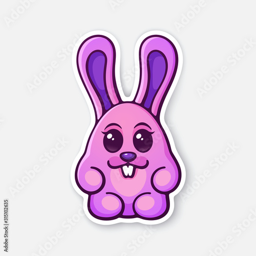 Vector illustration. Cute Easter rabbit egg girl. Ester symbol bunny. Sticker in cartoon style with contour. Decoration for greeting cards, patches, prints for clothes, badges, posters, emblems