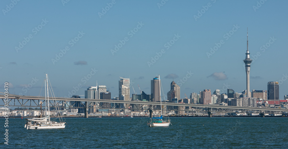 Auckland New Zealand. Skyline with tv-tower and bridge Auckland New Zealand. Skyline with tv-tower and bridge