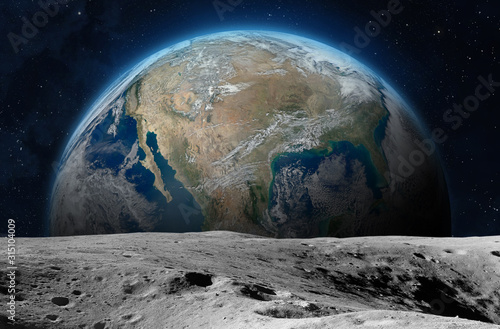Fototapeta Naklejka Na Ścianę i Meble -  Moon surface and planet Earth.