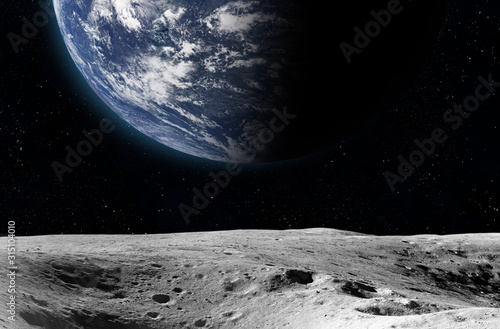Moon surface and Earth. photo