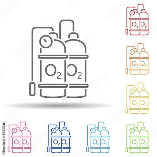 Oxygen, diving, cylinder in multi color style icon. Simple thin line, outline vector of pollution icons for ui and ux, website or mobile application