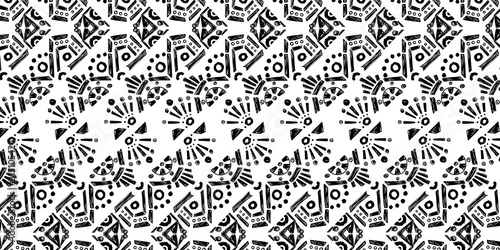 Ikat pattern etnic indian ornamental black and white illustration. Navajo motif texture ornate  design for surface print. Black and white background