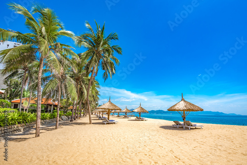 Beautiful Scenery of Nha Trang  a Tropical Coastal Vacation Paradise in Vietnam  Southeast Asia. 