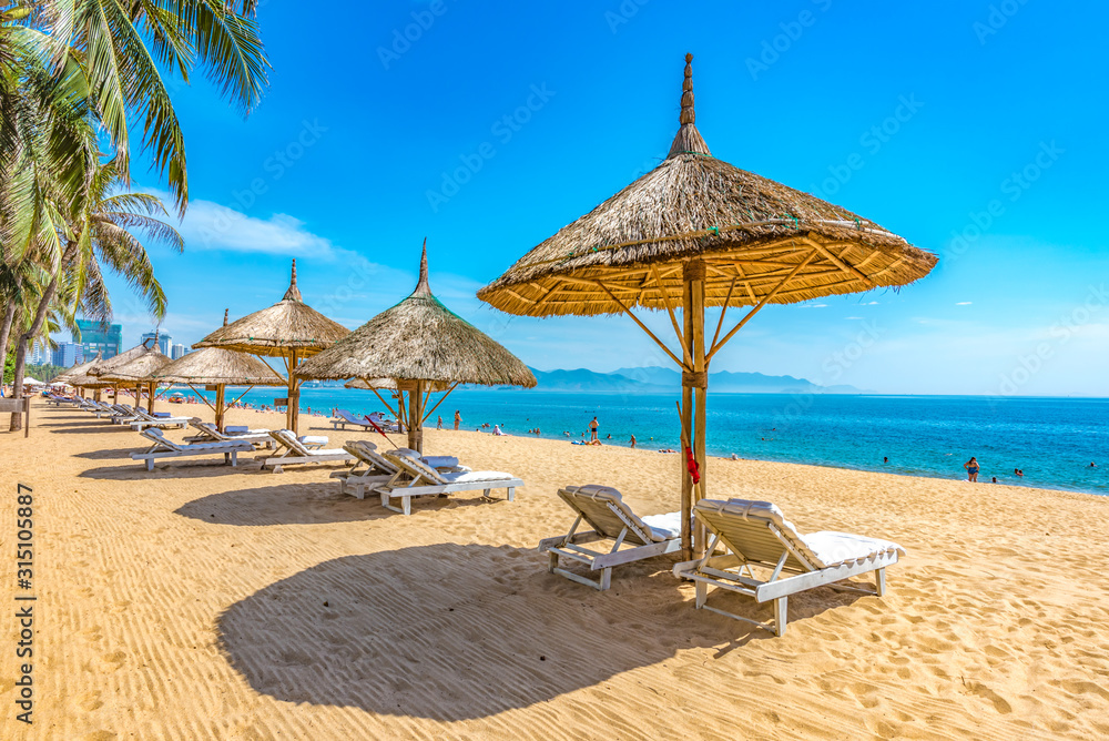 Beautiful Scenery of Nha Trang, a Tropical Coastal Vacation Paradise in Vietnam, Southeast Asia. 