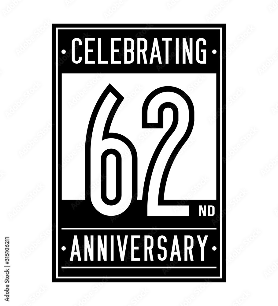 62 years logo design template. Anniversary vector and illustration.