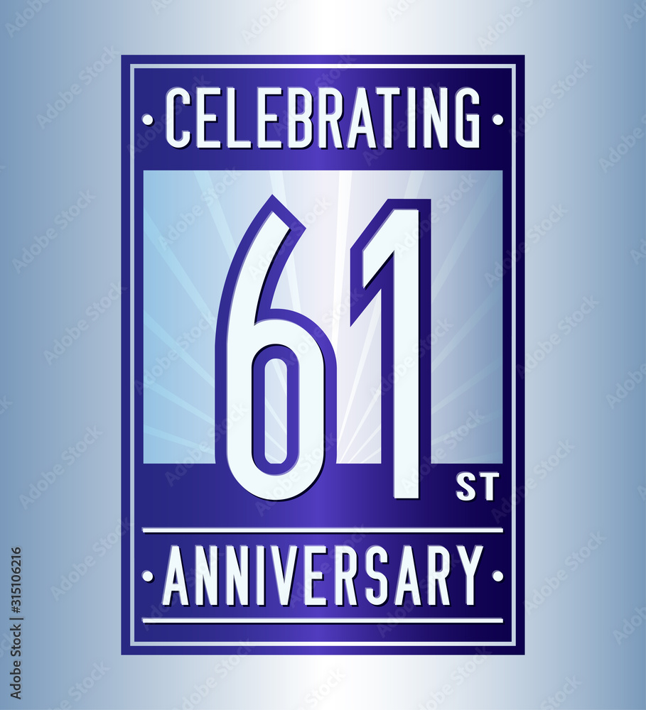61 years logo design template. Anniversary vector and illustration.