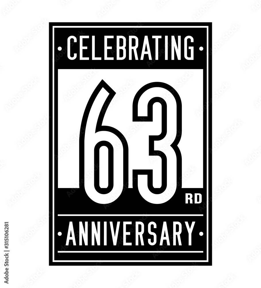 63 years logo design template. Anniversary vector and illustration.
