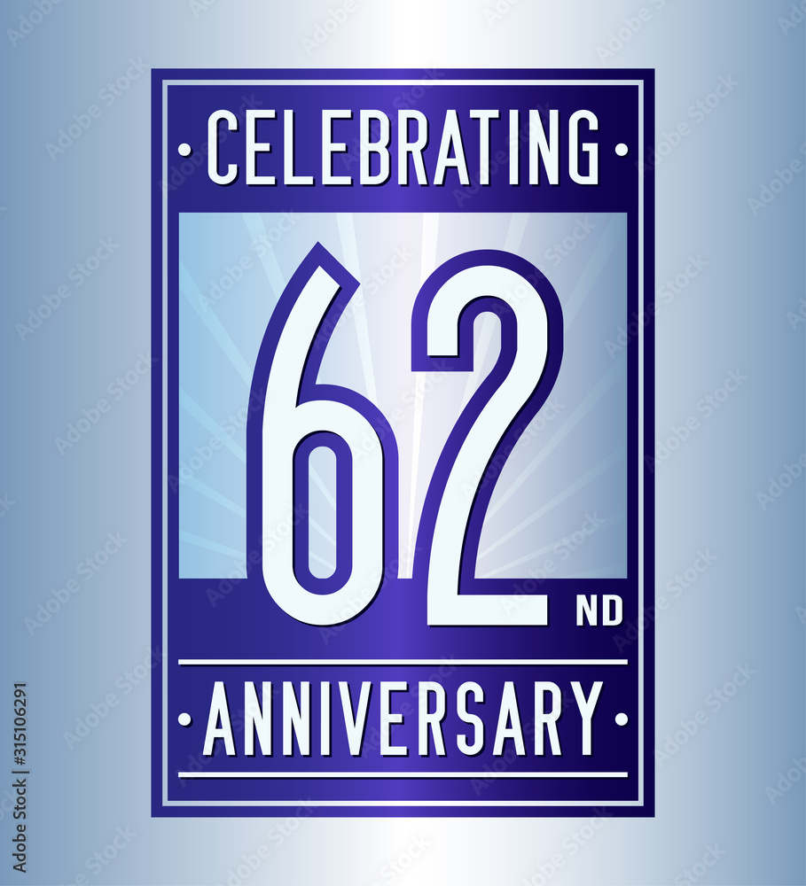 62 years logo design template. Anniversary vector and illustration.