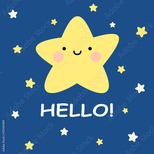 Cute vector good hello with cartoon stars