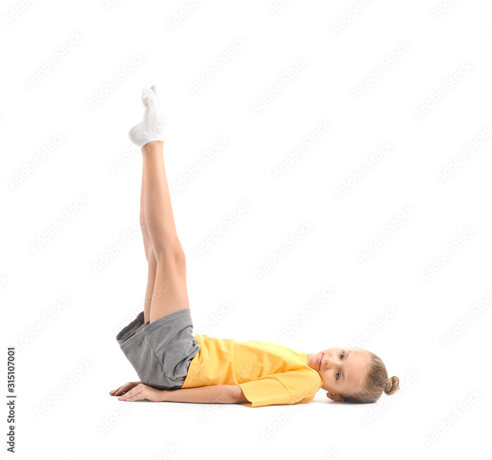 Little girl practicing yoga on white background Little girl practicing yoga on white background