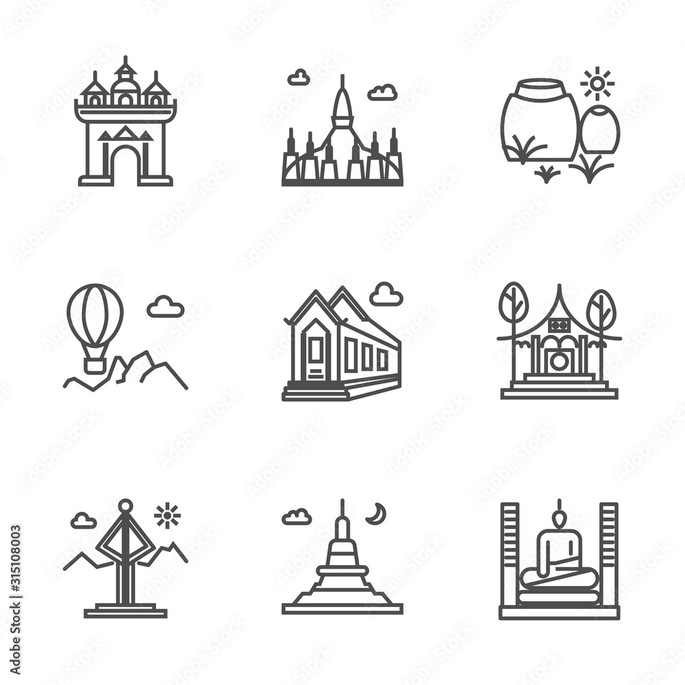 Laos travel place line icon white background