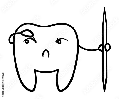 Cartoon black line tooth with toothpick for International Dentist Day