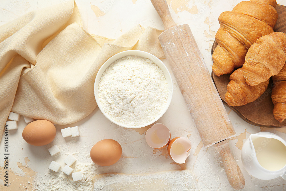 Composition with ingredients for bakery on table Composition with ingredients for bakery on table