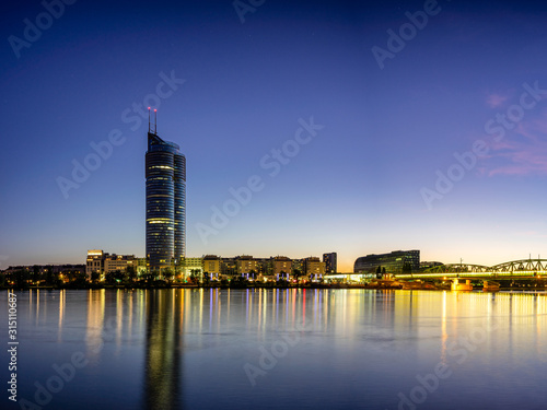 Millennium Tower next to Danube in Vienna, Austria
