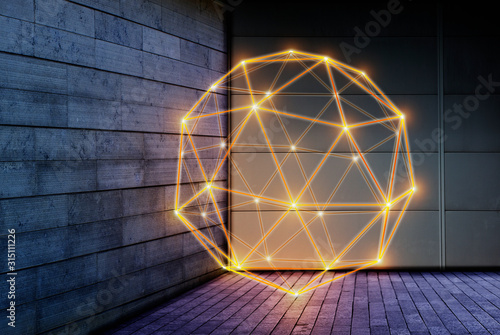 Illuminated geometric pentakis dodecahedron, technology connection concept photo