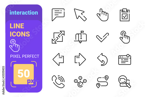 Set of interaction line icons with perfect pixel