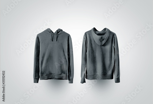Blank black sweatshirt mockup, front and back view photo