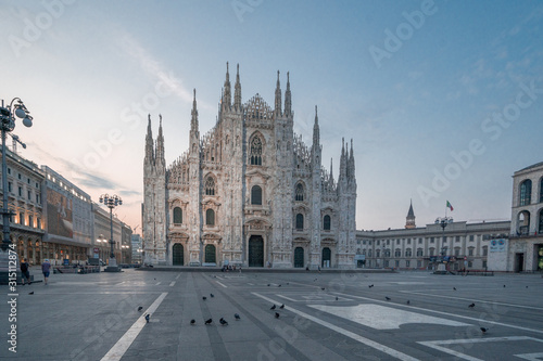 Duomo di Milano  Milan Cathedral  in Milan   Italy . Milan Cathedral is the largest church in Italy and the third largest in the world. It is the famous tourist attraction of Milan  Italy.