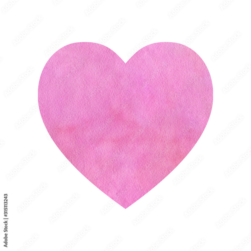Watercolor heart of pink color.