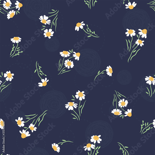 Cute hand drawn floral seamless pattern, chamomile flowers background, great for textiles, wrapping, banner, wallpaper - vector design © TALVA