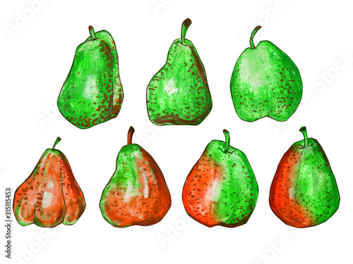 Set of pears isolated on a white background.