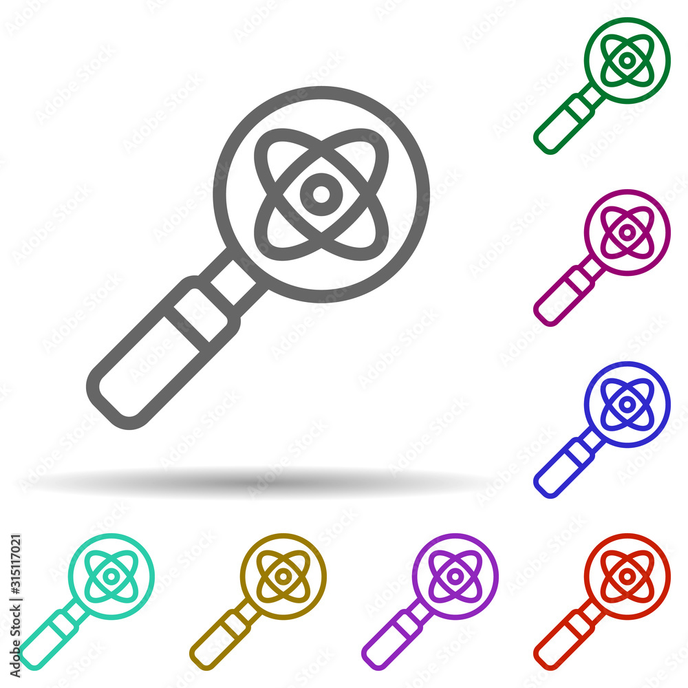 Research, atom in multi color style icon. Simple thin line, outline vector of bioengineering icons for ui and ux, website or mobile application