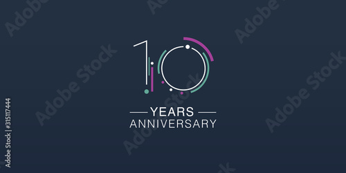 10 years anniversary vector icon, logo. Neon graphic number