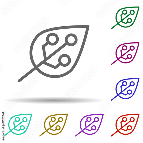 Leaf, chip in multi color style icon. Simple thin line, outline vector of bioengineering icons for ui and ux, website or mobile application