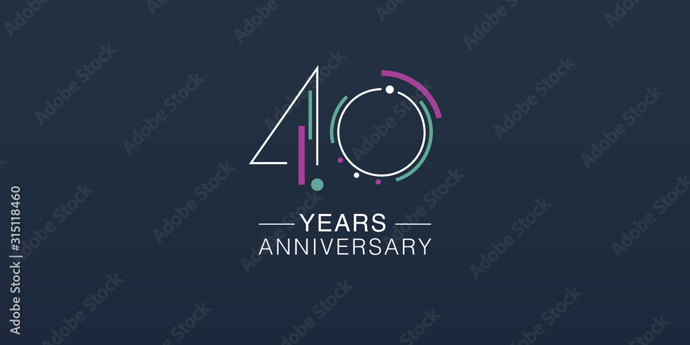 40 years anniversary vector icon, logo. Neon graphic number 40 years anniversary vector icon, logo. Neon graphic number