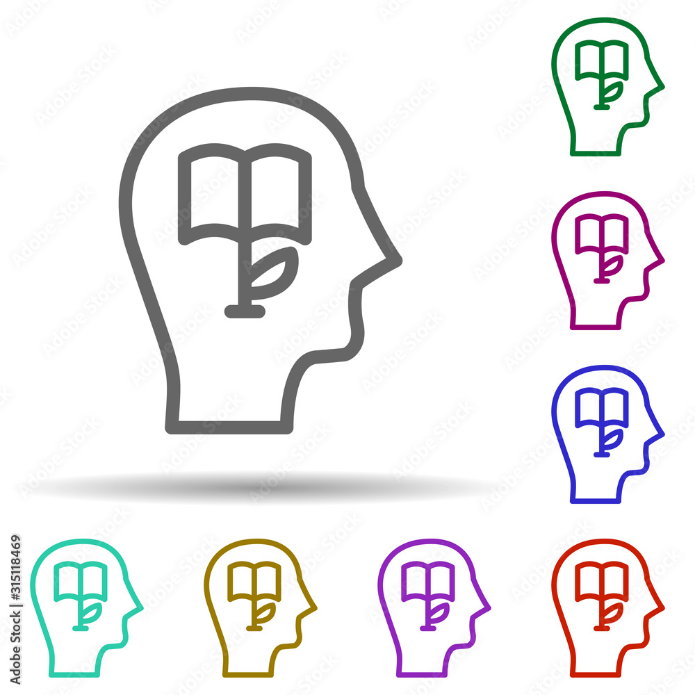 Knowledge, head, book in multi color style icon. Simple thin line, outline vector of bioengineering icons for ui and ux, website or mobile application Knowledge, head, book in multi color style icon. Simple thin line, outline vector of bioengineering icons for ui and ux, website or mobile application