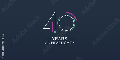 40 years anniversary vector icon, logo. Neon graphic number