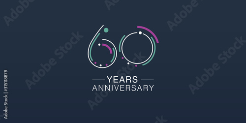 60 years anniversary vector icon, logo. Neon graphic number