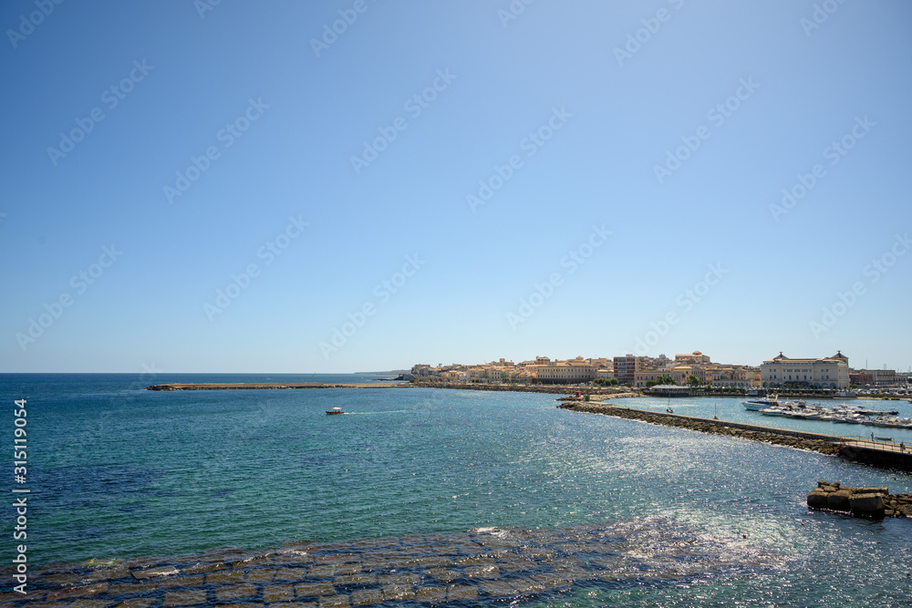 view of the bay of Ortigia in Syracuse in Sicily