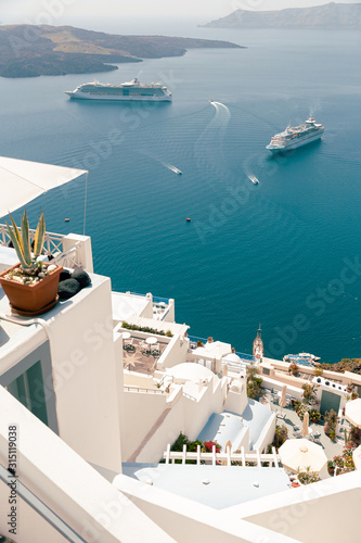 Panoramic view from the top of the Fira capital at Santorini  Greece