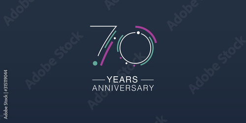 70 years anniversary vector icon, logo. Neon graphic number