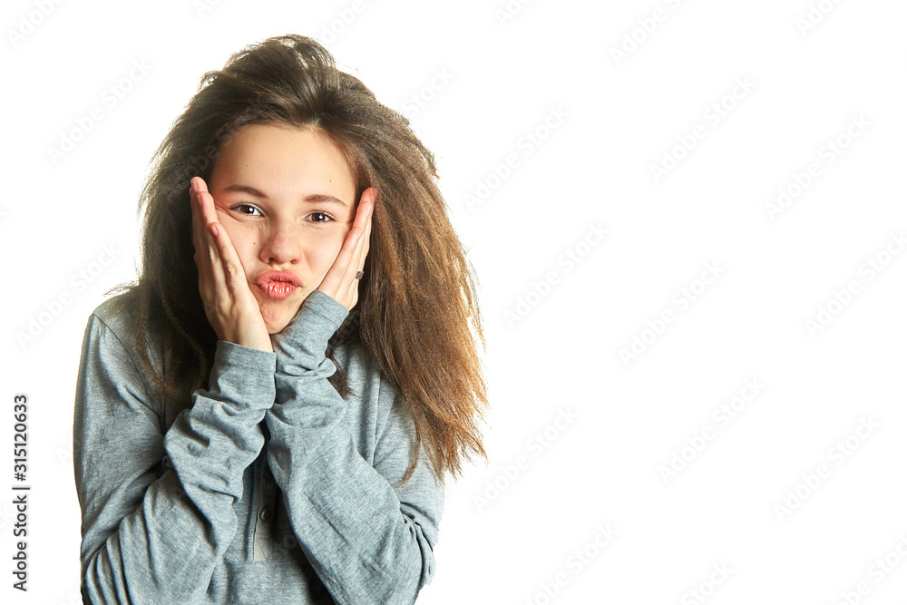 Emotional girl on a white background Emotional girl on a white background