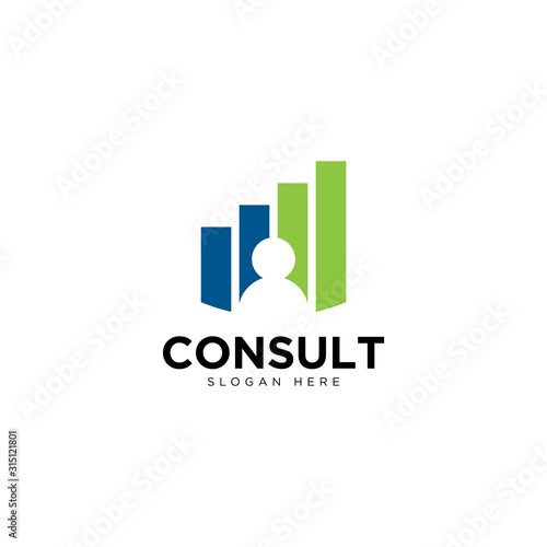 Business consulting logo template. Speech bubble and growth graph vector design.