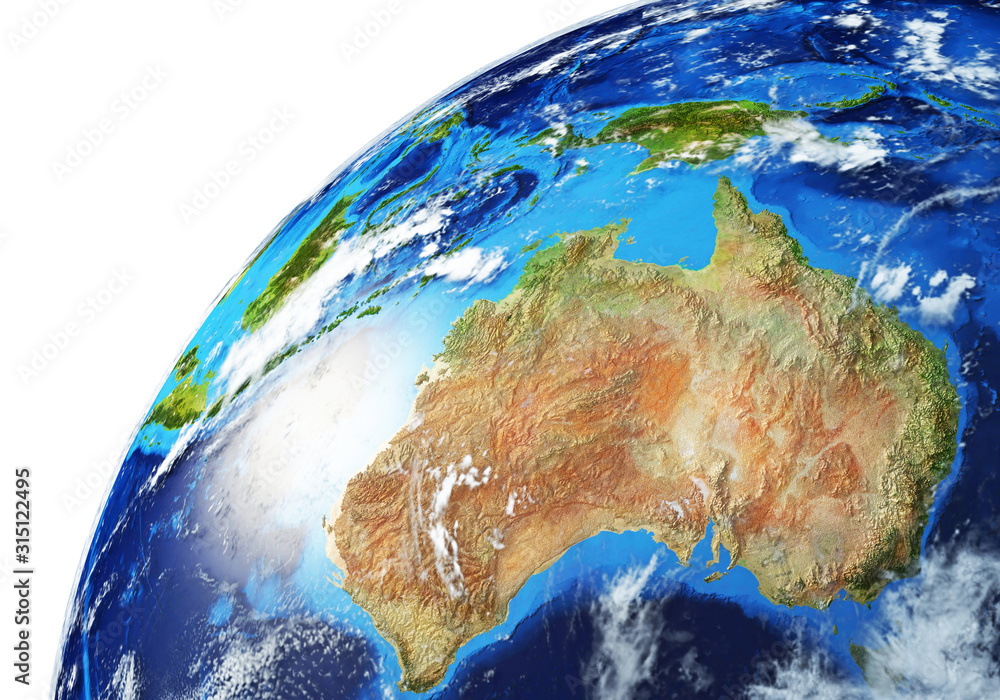 Earth globe close-up of Oceania.