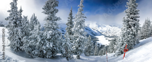 Winter mountainous landscape. View of Alta ski resort in Utah.