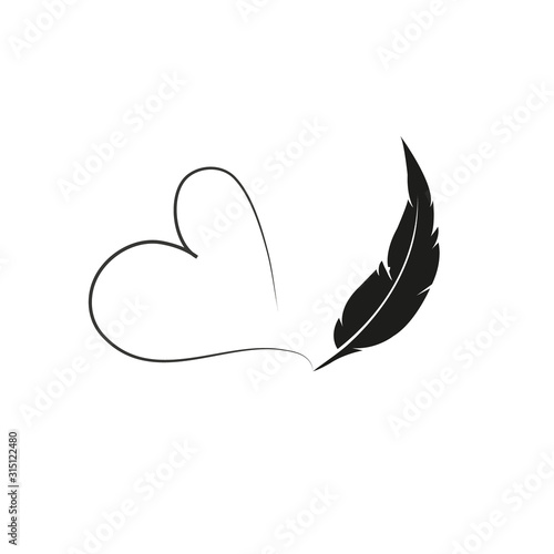 Love heart calligraphic hand drawn sign written by retro feather pen. Valentines day icon Holiday background. Greeting card design