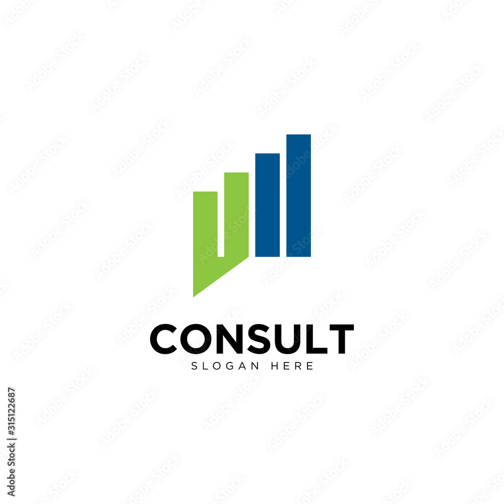 Business consulting logo template. Speech bubble and growth graph vector design.