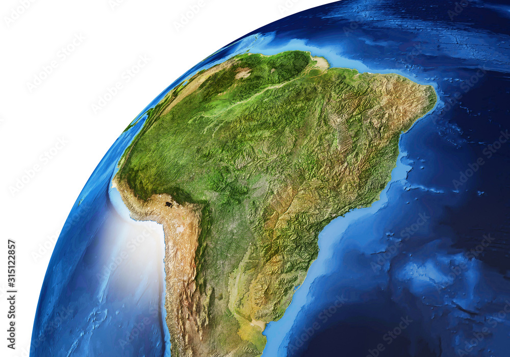 Fototapeta premium Earth globe close- up of the South America.