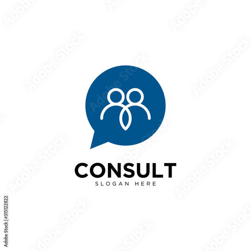 Business consulting logo template. Speech bubble and growth graph vector design.