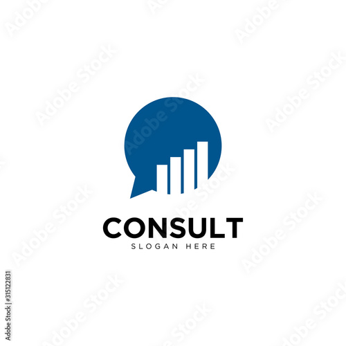 Business consulting logo template. Speech bubble and growth graph vector design.