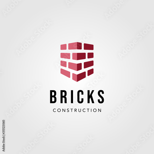 brick shield construction logo vector building label emblem design illustration