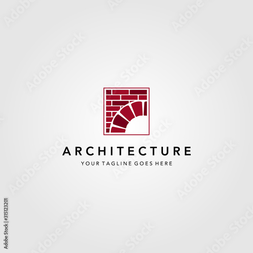 vintage bridge logo construction brick vector emblem illustration design